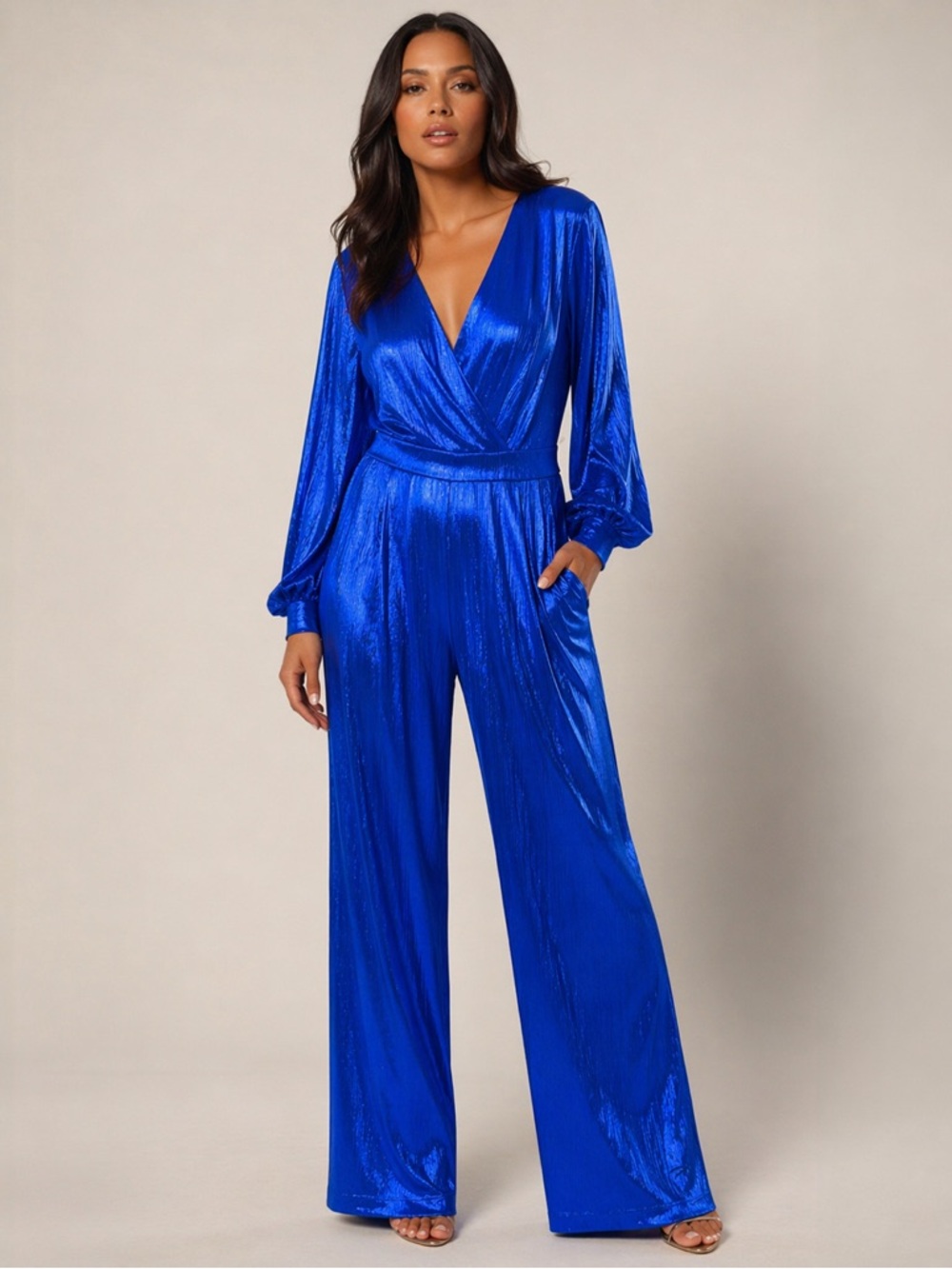 Lara New York metallic shimmer jumpsuit with pockets blue size 10